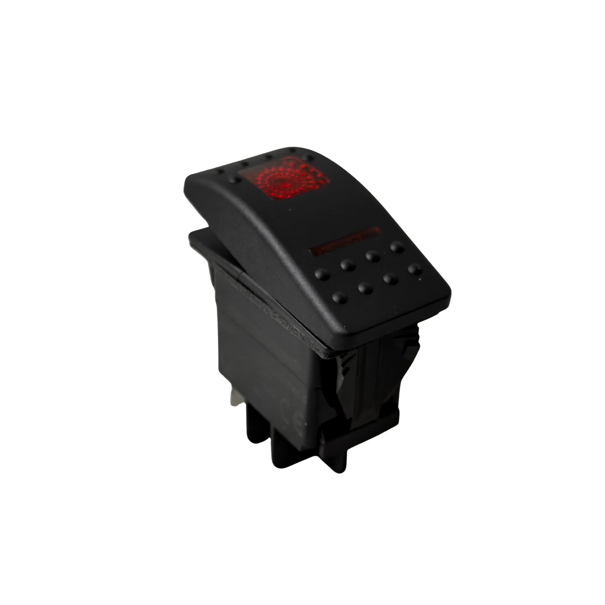 Black Paddle Type Rocker Switch, LED Pilot Light, 20 Amps, 12 Volt, On/Off/On 4 Prong