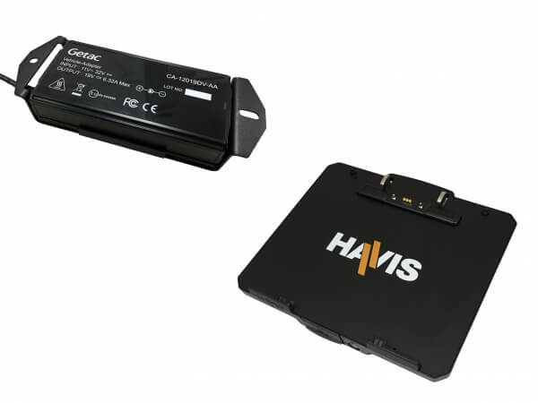 DISCONTINUED – Cradle For Getac K120 Convertible Laptop with Triple Pass-Thru Antenna Connections & External Power Supply with Lighter Plug
