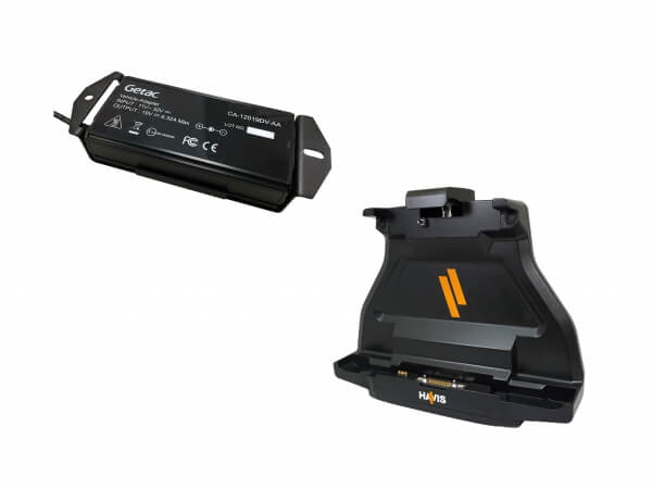 DISCONTINUED – Docking Station For Getac F110 Tablet With Triple Pass-Thru Antenna Connections & External Power Supply with Lighter Plug
