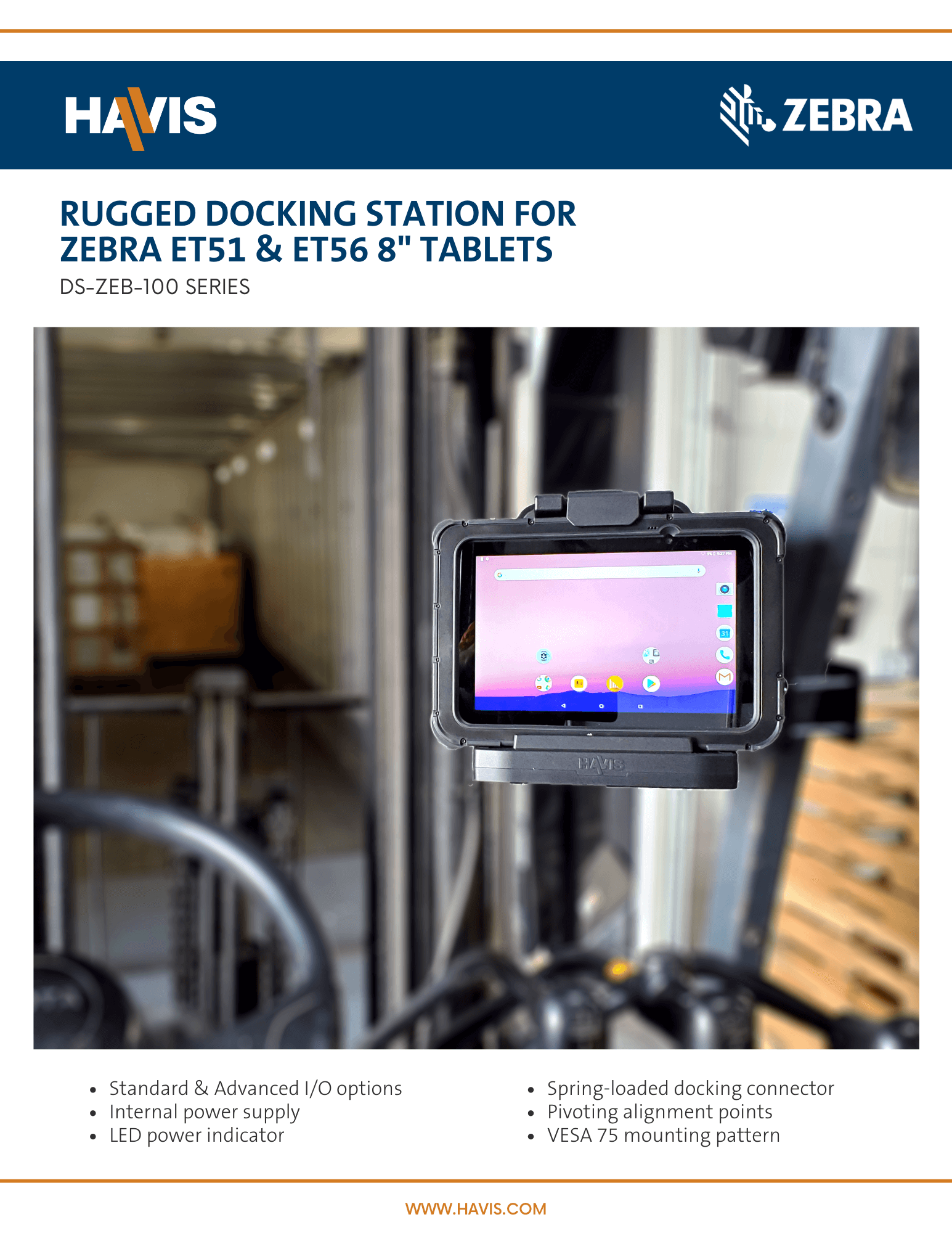 Zebra ET5X 8” Tablet Docking Station Sales Sheet – Material Handling