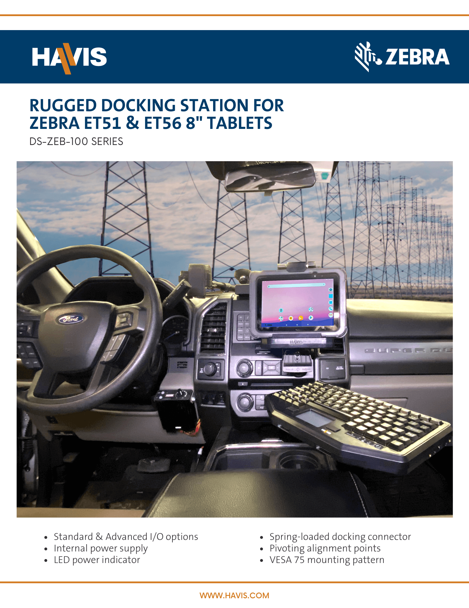 Zebra ET5X 8” Tablet Docking Station Sales Sheet – Work Truck