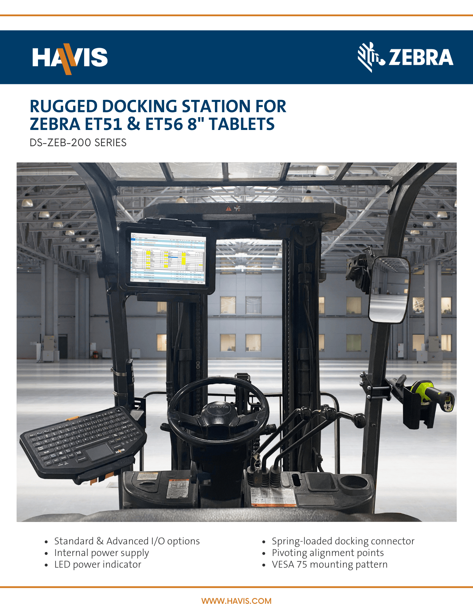 Zebra ET5X 10” Tablet Docking Station Sales Sheet – Material Handling