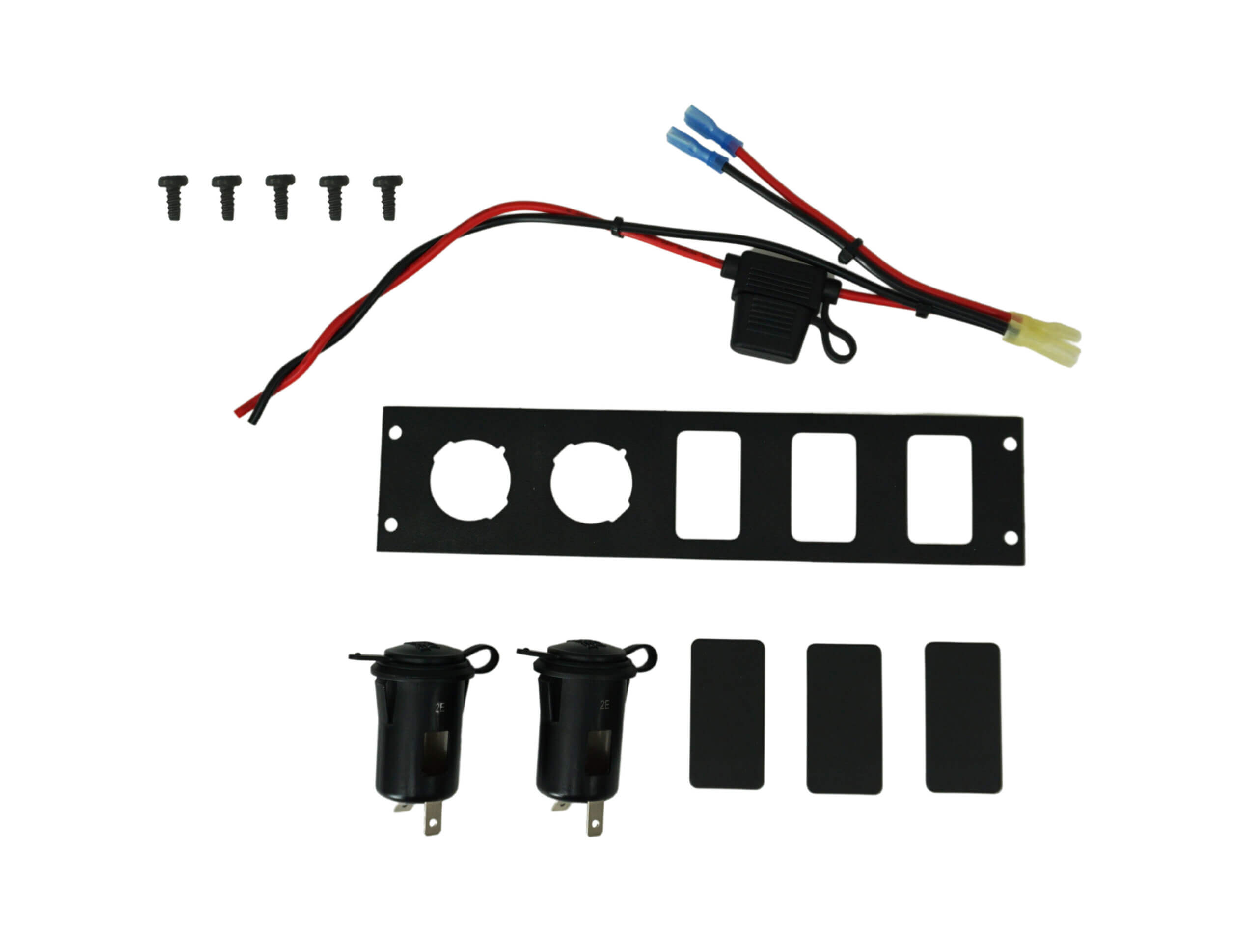 Console Accessory Bracket Kit with 2 Lighter Plug Outlets and 3 Blanks for Rectangular Accessories