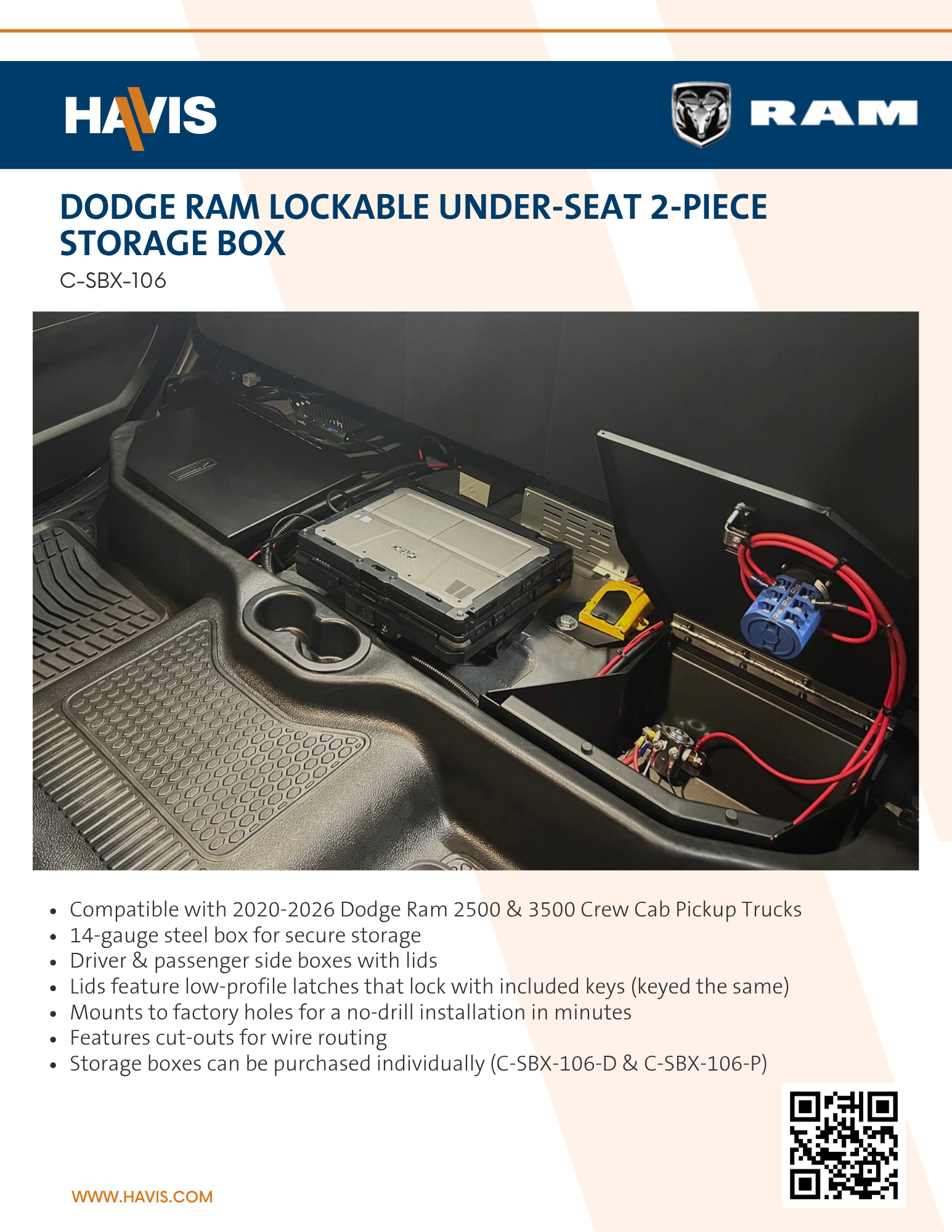 2020-2026 Dodge Ram Lockable Under-Seat 2-Piece Storage Box