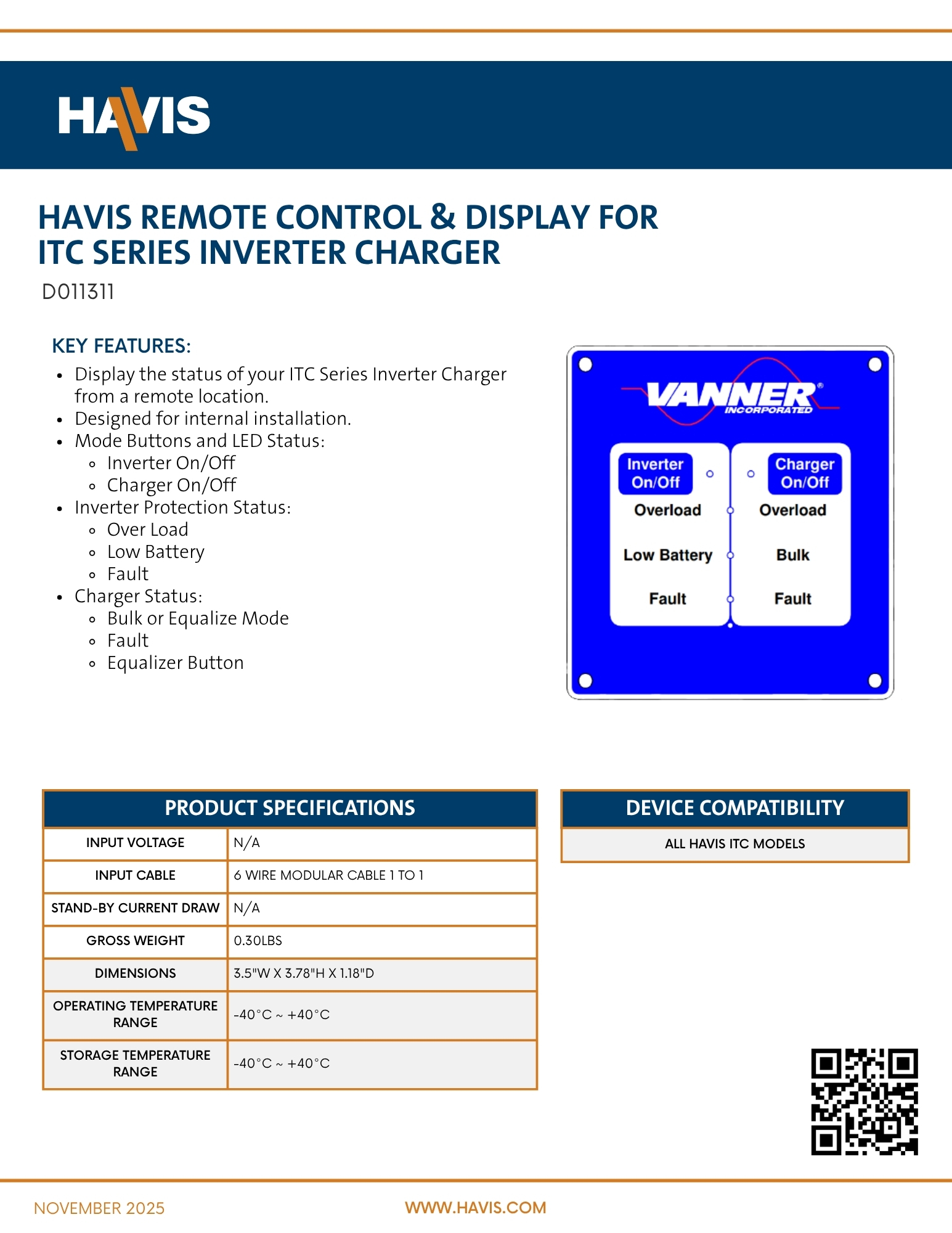 Remote Control & Display for ITC Series Inverter Charger – Sales Sheet