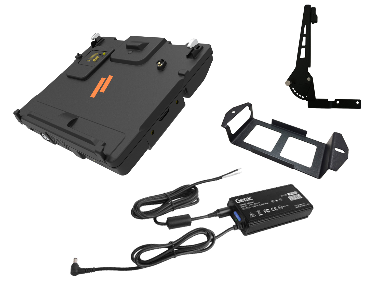 Package – Docking Station for Getac V120 with Standard Port Replication & Quad Pass-Thru Antenna Connections, Getac Power Supply & Screen Support