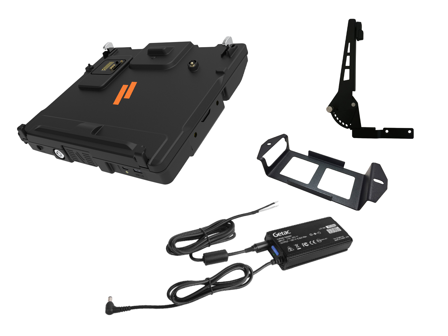 Package – Docking Station for Getac V120 with Advanced Port Replication & Quad Pass-Thru Antenna Connections, Getac Power Supply & Screen Support