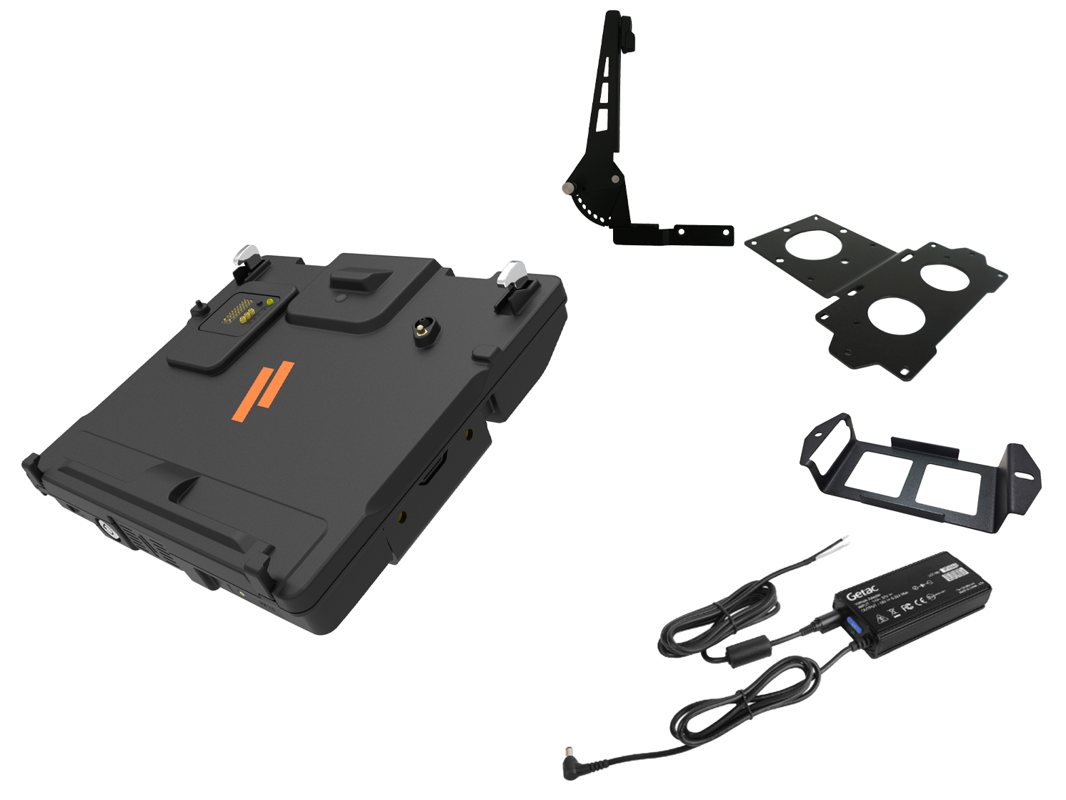 Package – Docking Station for Getac V120 with Standard Port Replication, Quad Pass-Thru Antenna Connections, Getac Power Supply, Screen Support, & Power Supply Mounting Bracket