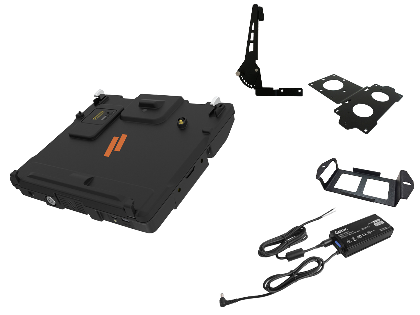 Package – Docking Station for Getac V120 with Standard Port Replication, Getac Power Supply, Screen Support, and Power Supply Mounting Bracket