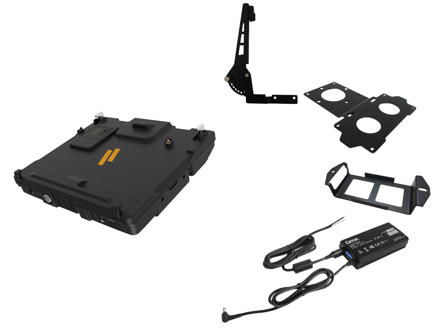 Package – Docking Station for Getac V120 with Advanced Port Replication, Getac Power Supply, Screen Support, & Power Supply Mounting Bracket