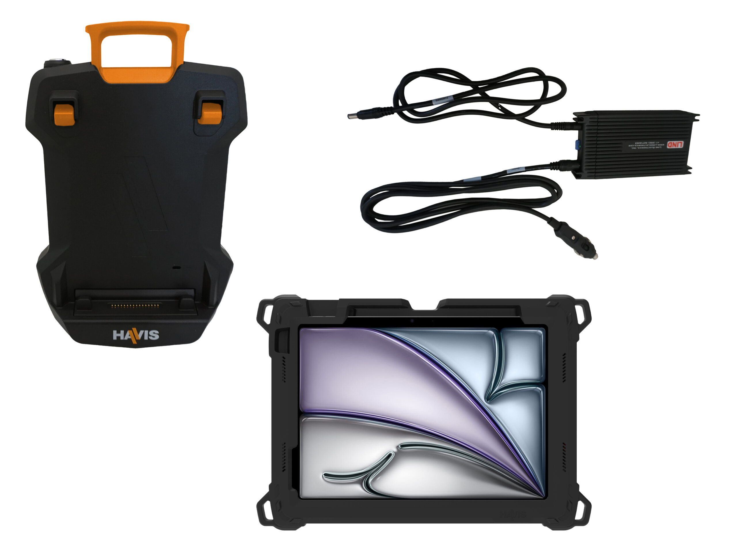 Package – DS-TAB-401 Docking Station, TC-411 Tablet Case with touch ID Accommodation, and LPS-184 DC Power Supply for Apple iPad Air 11” (4th-5th Gen, M2, M3)