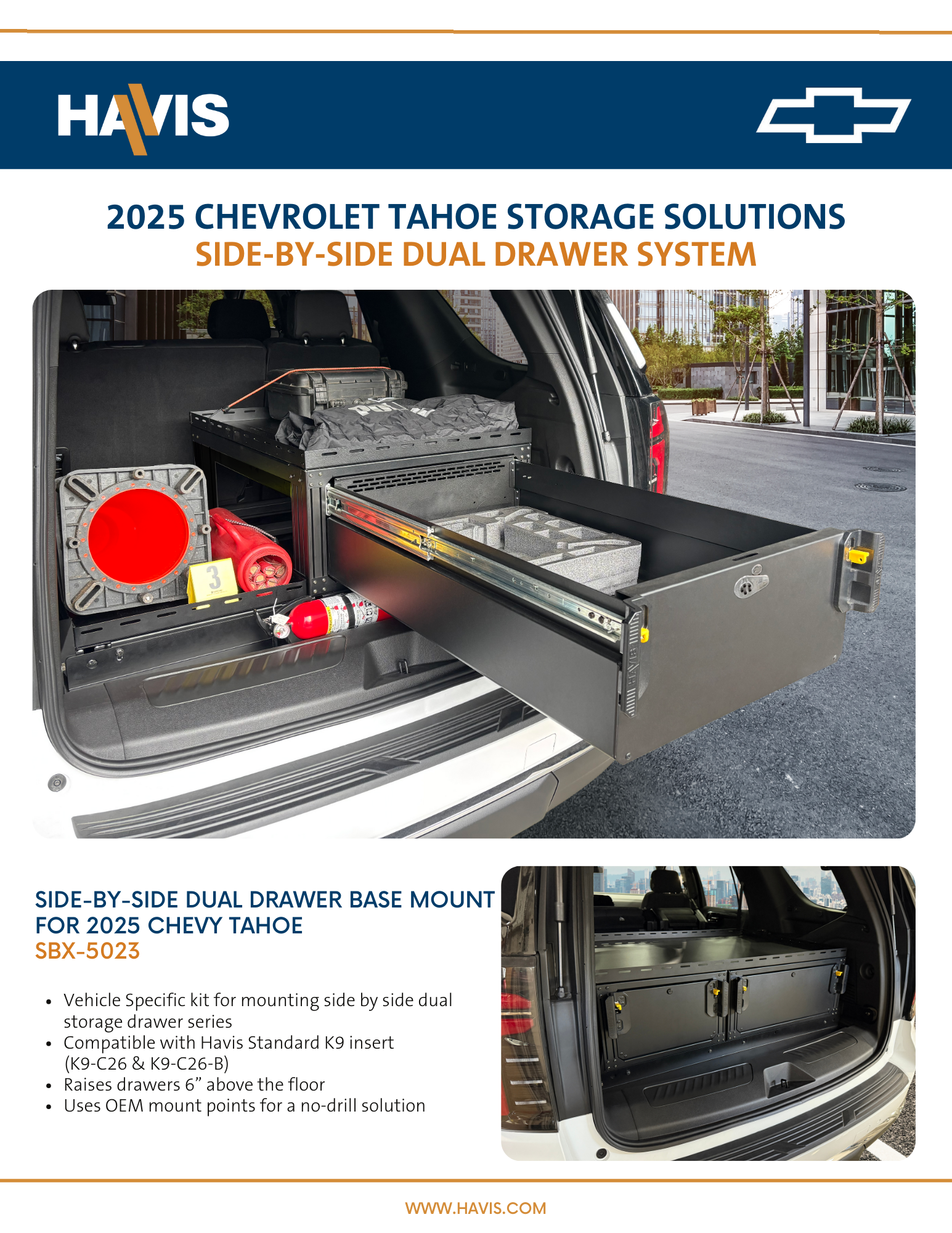 Chevy Tahoe Side-By-Side Dual Drawers Sales Sheet