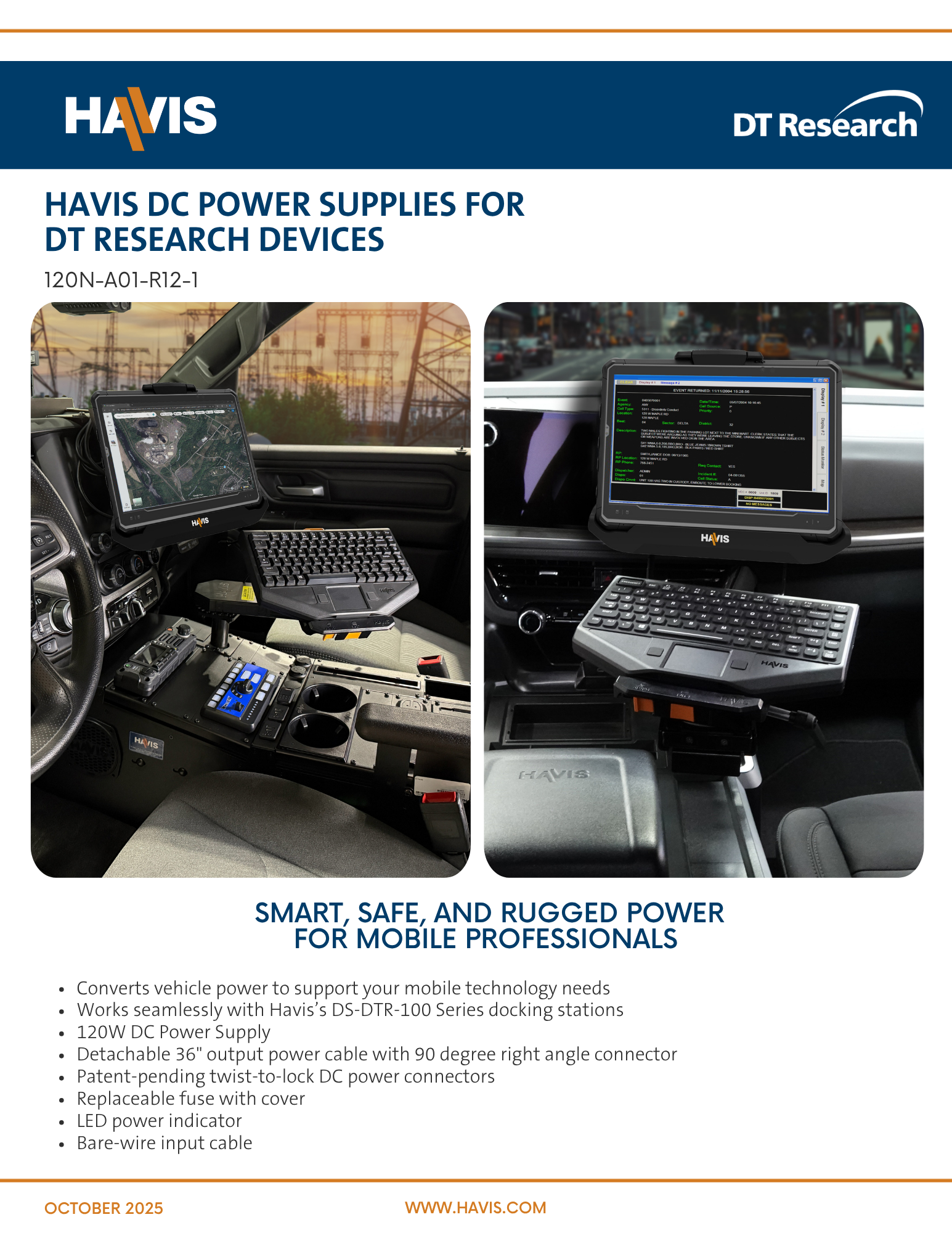 DC Power Supply For Use With DT Research Compatible Havis Docking Station – Sales Sheet