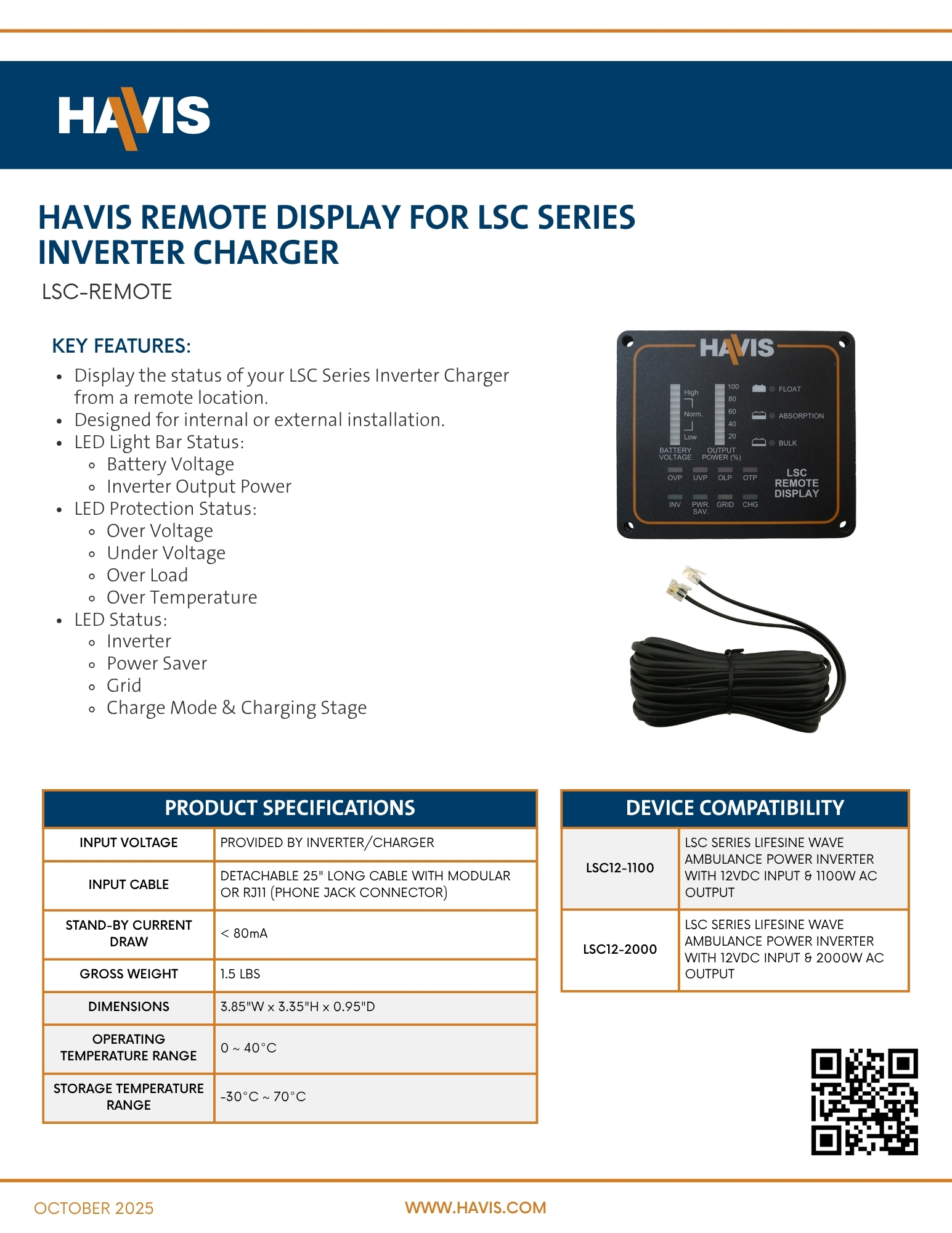 Remote Display for LSC Series Inverter Charger – Sales Sheet