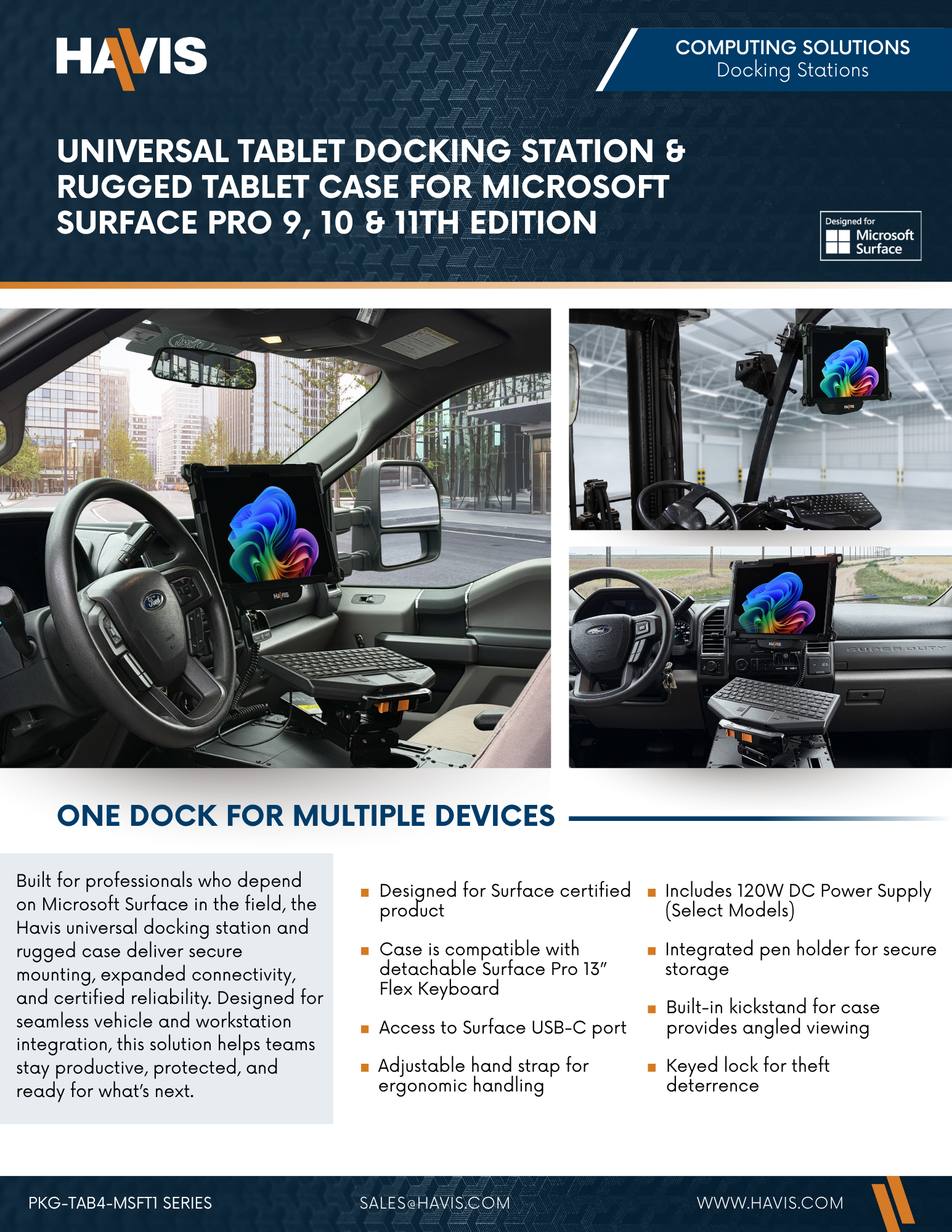 Universal Tablet Docking Station & Rugged Tablet Case for Microsoft Surface Pro 9, 10 & 11th Edition Sales Sheet