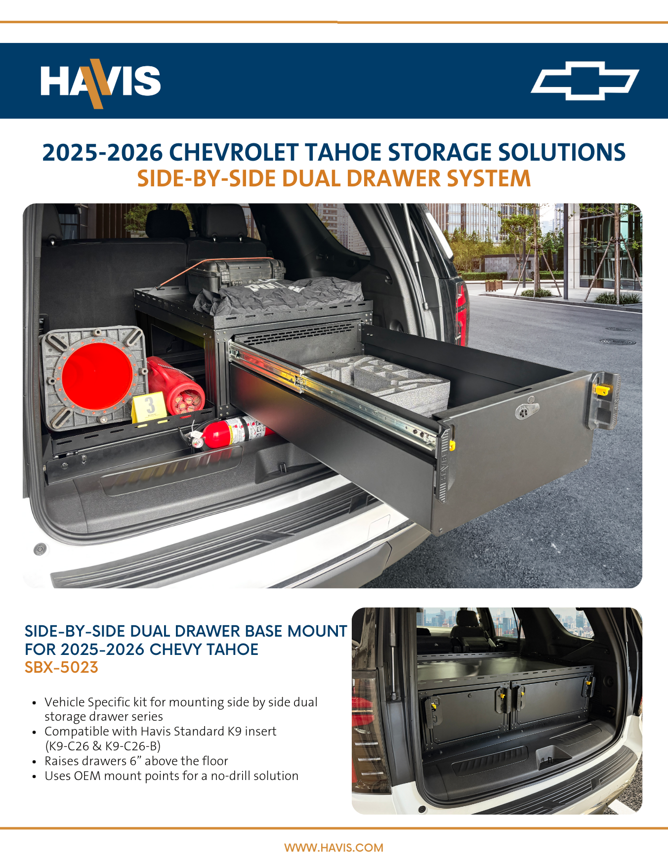 2025-2026 Chevrolet Tahoe Side-By-Side Dual Drawer System Sales Sheet