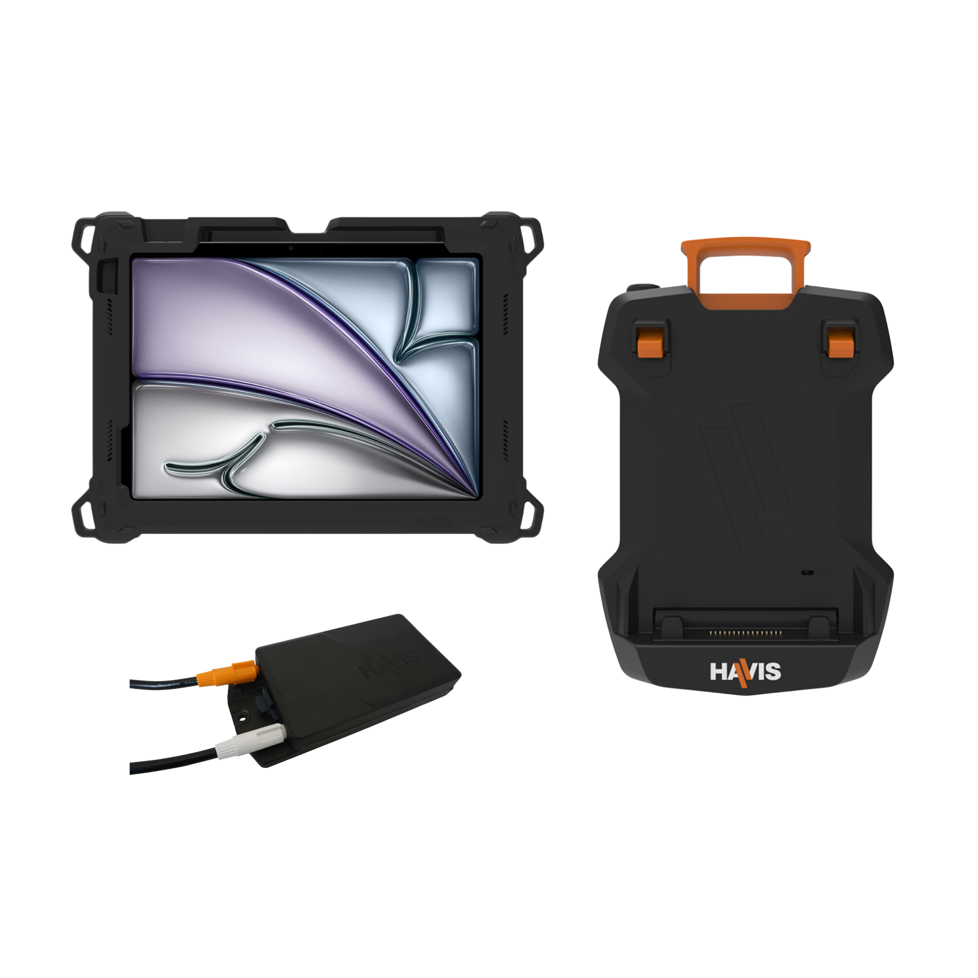 Package – DS-TAB-401 Docking Station, TC-411 Tablet Case with Touch ID Accommodation, & Havis DC Power Supply for Apple iPad Air 11” (4th-5th Gen, M2, M3)