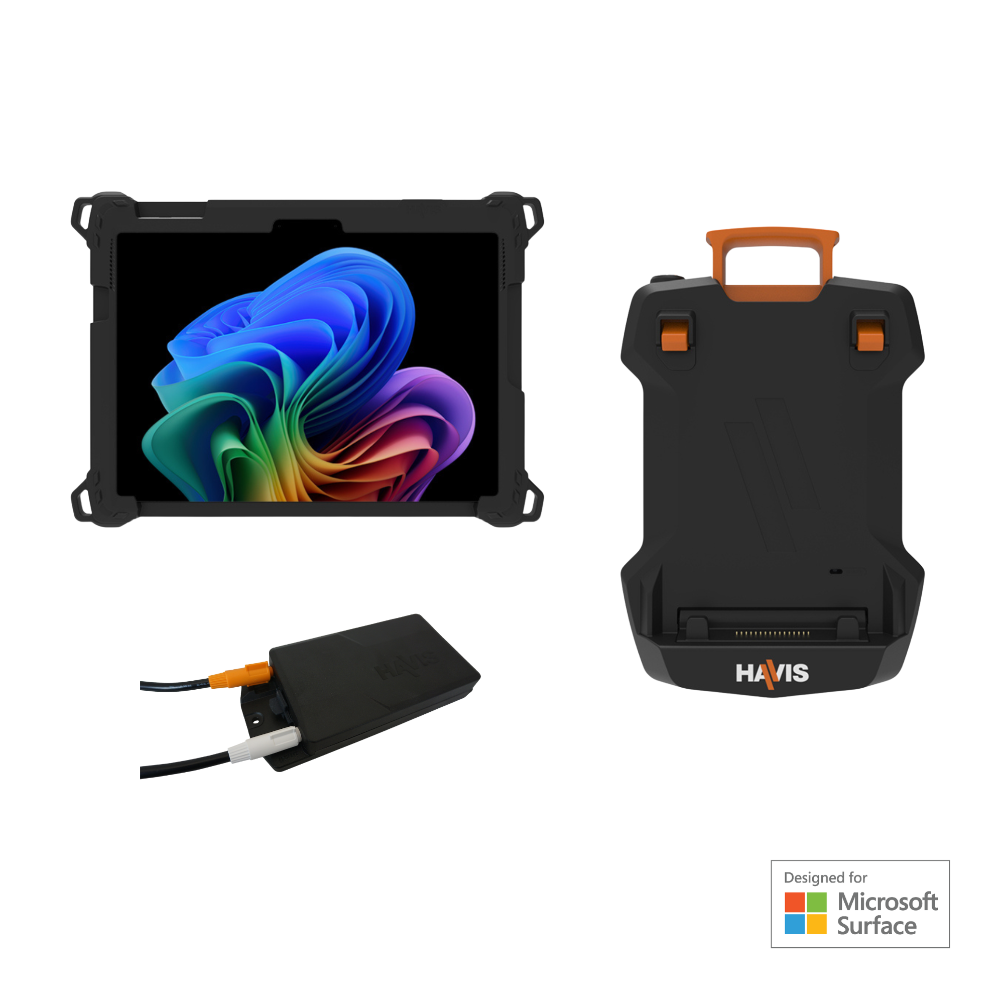 Package – DS-TAB-401-MSFT Docking Station, TC-401 Tablet Case, and Havis DC Power Supply for Microsoft Surface Pro 9, 10, & 11th Edition