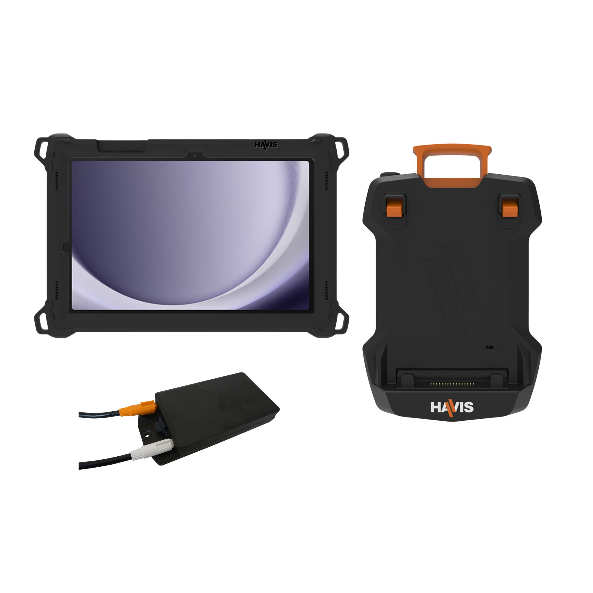 Package – DS-TAB-401 Docking Station, TC-408 Tablet Case, and Havis DC Power Supply for Samsung Galaxy Tab S9+ & S10+