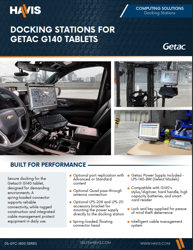 Havis Docking Stations for Getac G140 Tablets