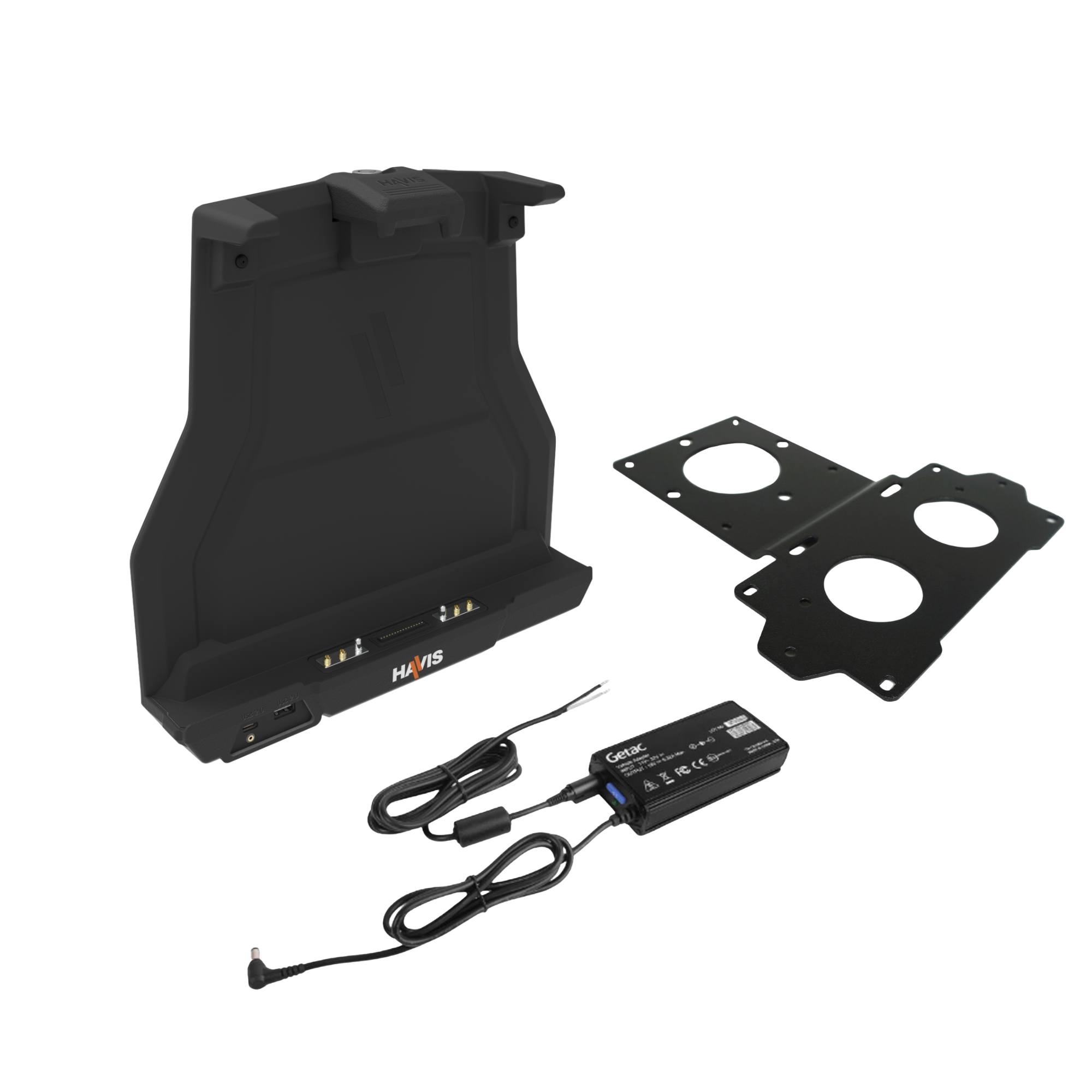Package – Docking Station for Getac G140 with Standard Port Replication & Quad Pass-Thru Antenna Connections, Getac Power Supply & Power Supply Mounting Bracket