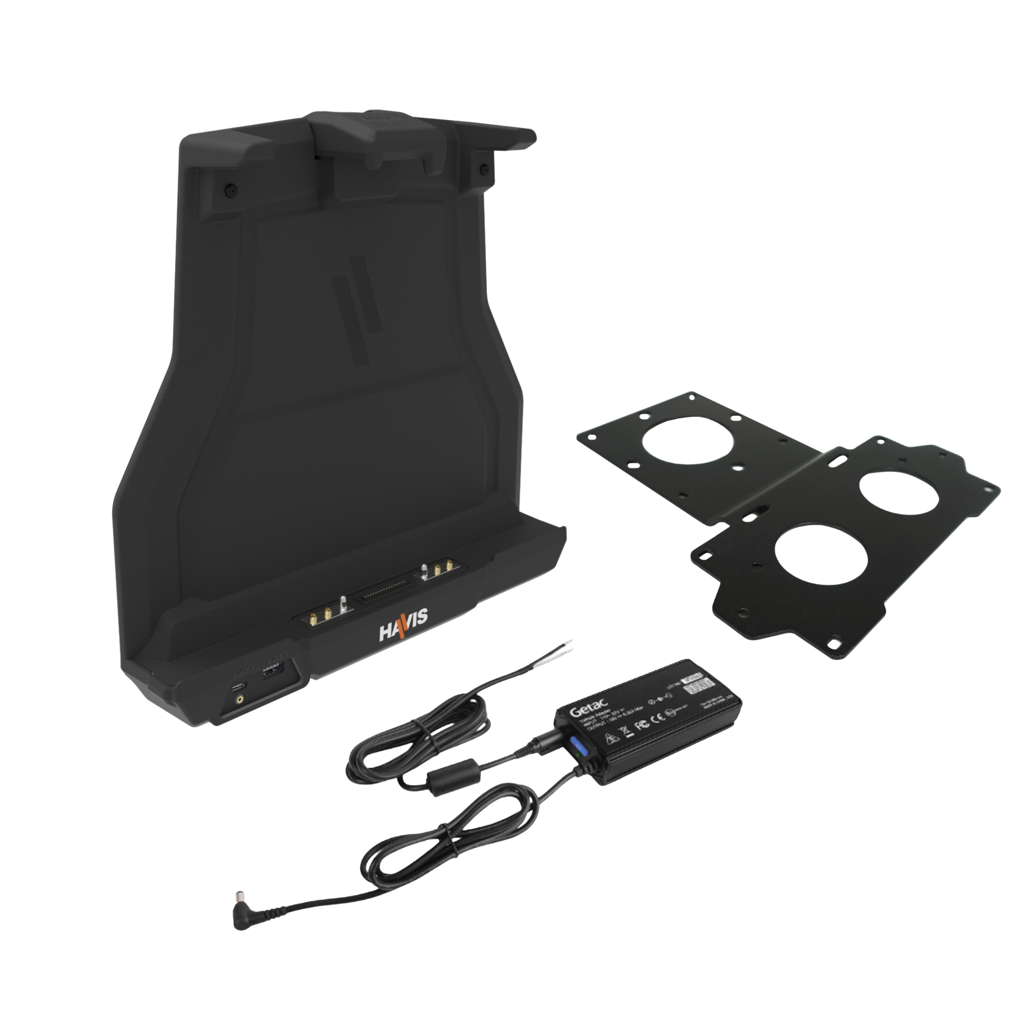 Package – Docking Station for Getac G140 with Advanced Port Replication & Quad Pass-Thru Antenna Connections, Getac Power Supply & Power Supply Mounting Bracket