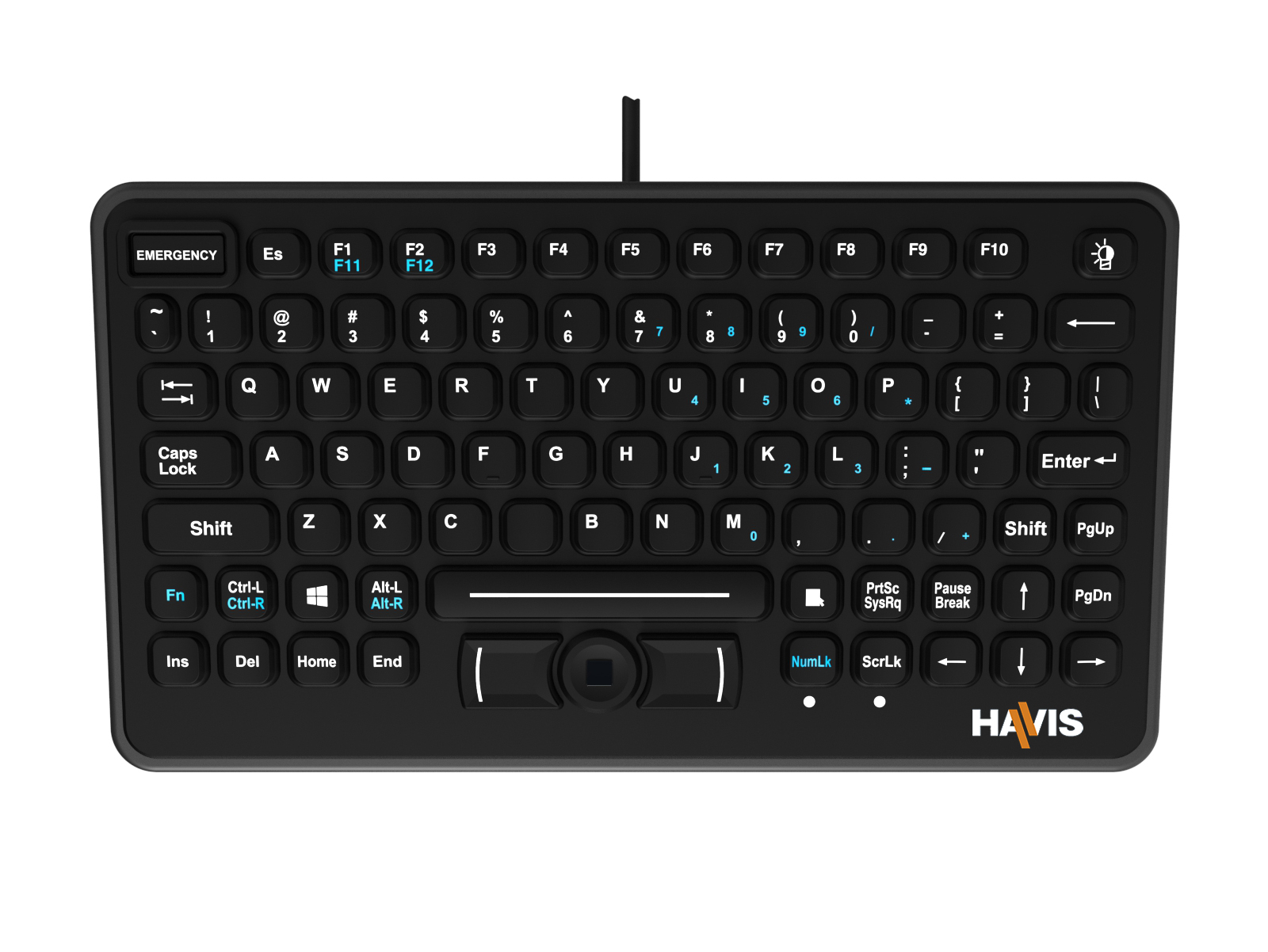 Rugged Rubber Backlit Keyboard With an Integrated Pointing Device