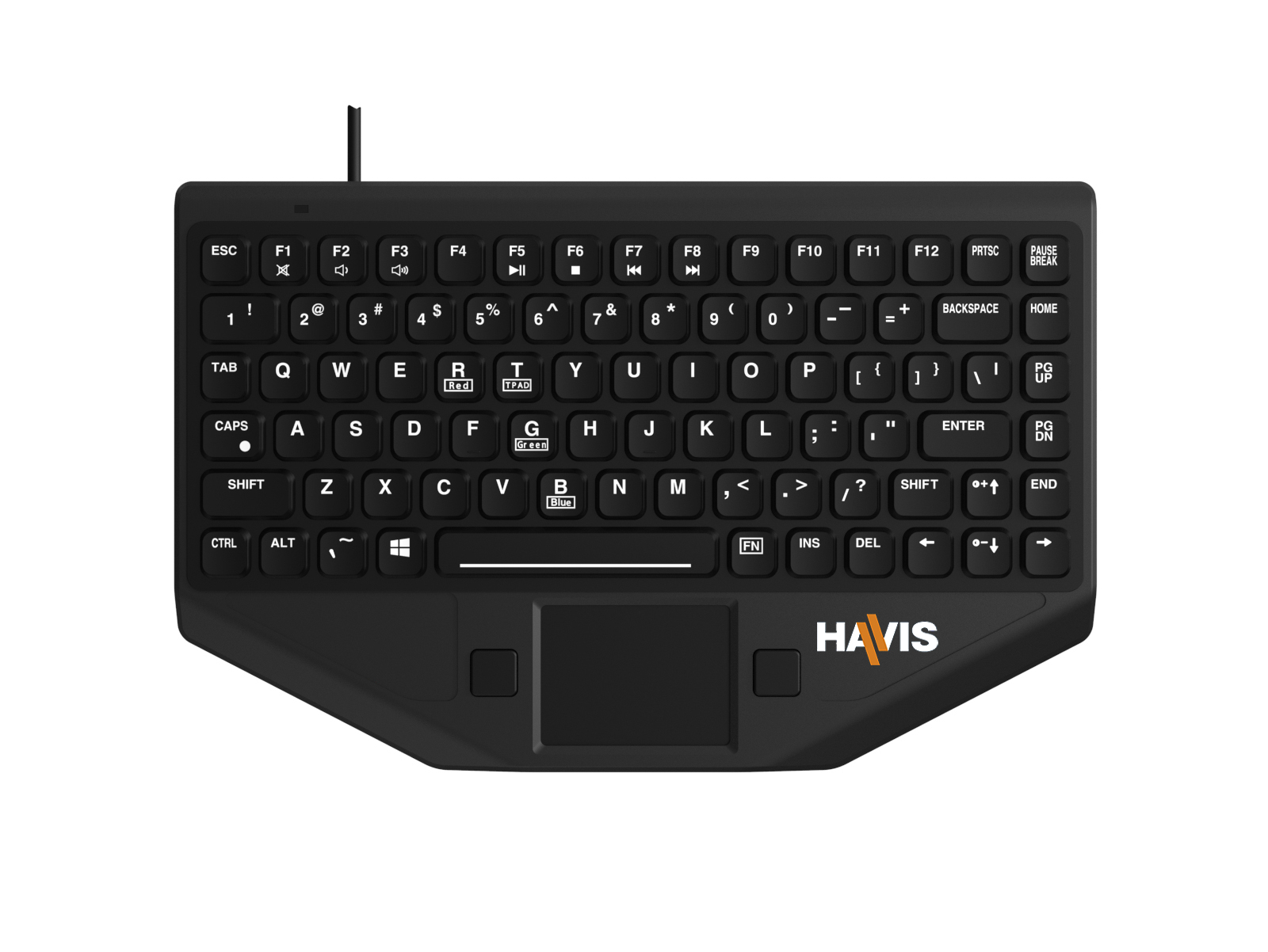 Rugged Rubber USB Backlit Keyboard With Center Touchpad