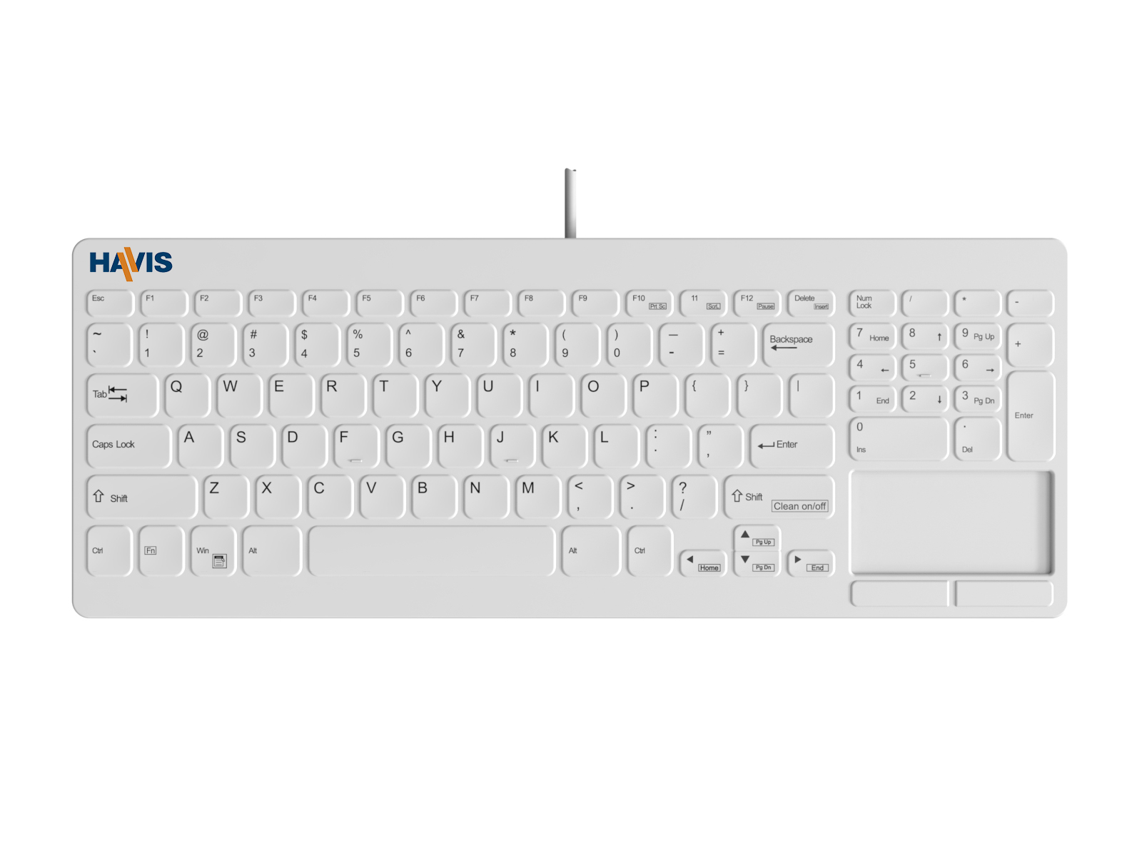 MEDICAL KEYBOARD WITH NUMBER PAD & RIGHT TOUCHPAD – WHITE