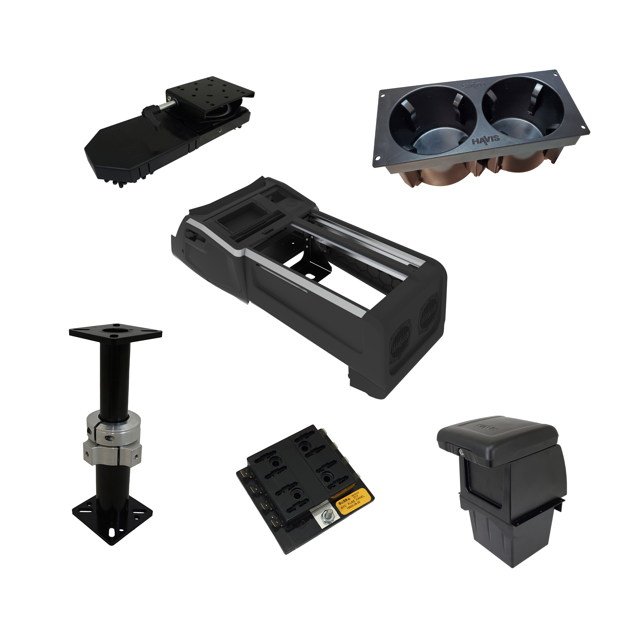 Package – VSX Wide Console with Front Printer Mount or Integrated Storage Bin for Laptop Docking Stations for 2021-2026 Ford F-Series