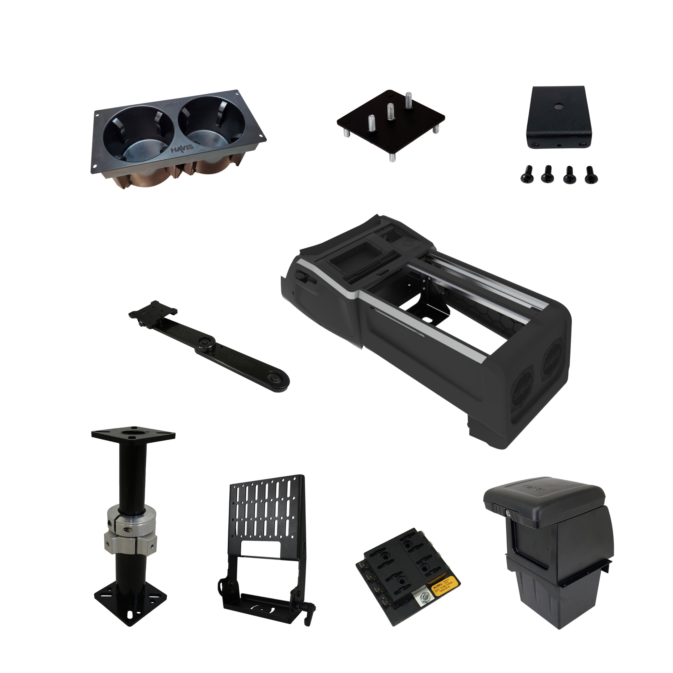 Package – VSX Wide Console with Front Printer Mount or Integrated Storage Bin for Tablet Docking Stations for 2021-2026 Ford F-Series