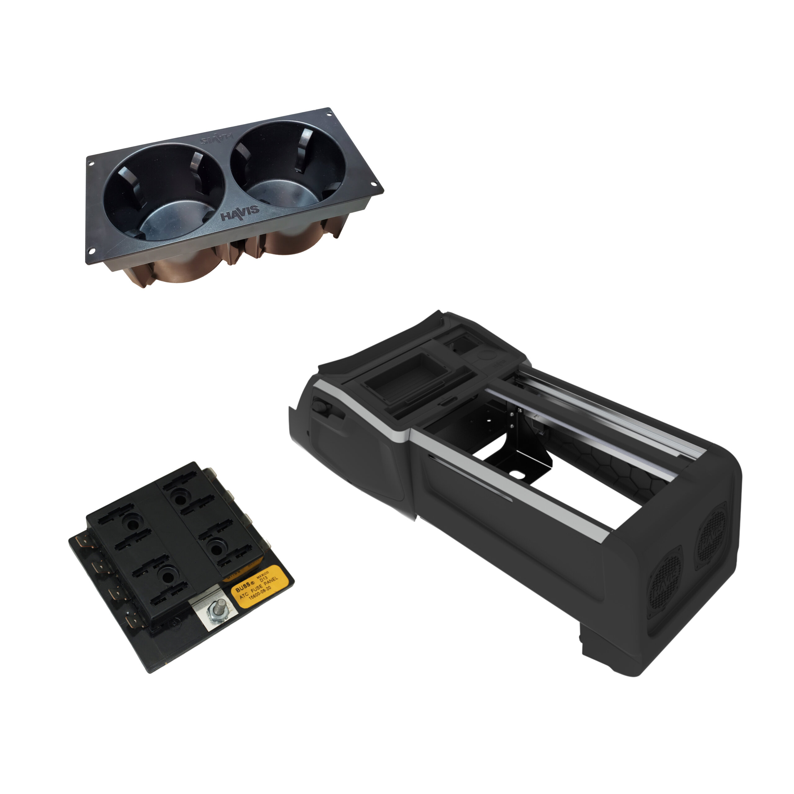 Package – VSX Wide Console with Front Printer Mount or Integrated Storage Bin, Cup Holder & Fuse Block for 2021-2026 Ford F-Series